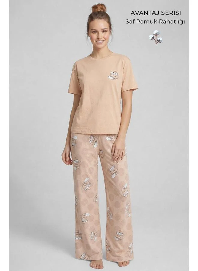 Aytuğ Beige Cotton Pajama Set for Women