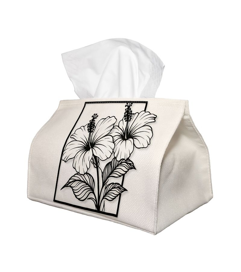 1PC Tissue Box Minimalist Botanical Vintage Hibiscus Flower Black White Line Art Home Decor Suitable for Cafes Kitchen Dining Table Paper Towel Holder 4.3x5.1x7in - Image 3