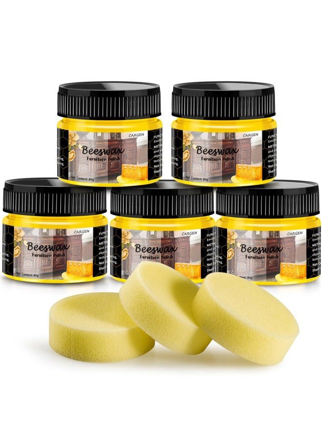 CARGEN Beeswax Furniture Polish, Wood Seasoning Beeswax for Furniture Wood Wax for Dining Table Floor Doors Chairs Cabinets to Protect and Care 5pcs Bee Wax Polish 3pcs Sponge and 1pcs Polish Glove - Image 1