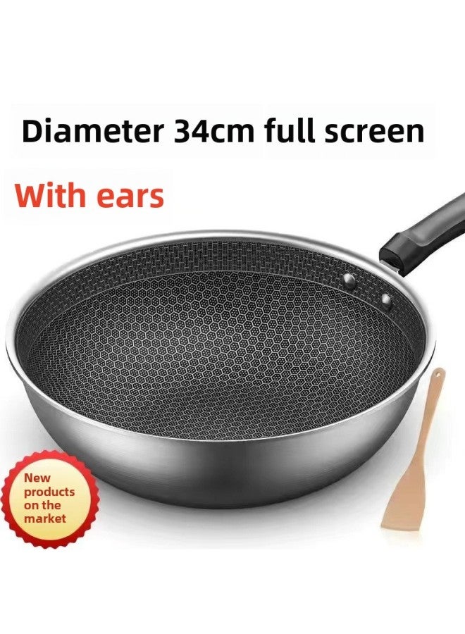 German Stainless Steel Wok Household Non-stick Pan Non-coated Oil Fume-free Wok Induction Cooker Gas Universal Cookware-Color:Extra Thick Steel-34cm Comprehensive Honeycomb [1-6 People] Without Cover-Capacity:[special Offer] End Soon: 00:03:58  - Image 1