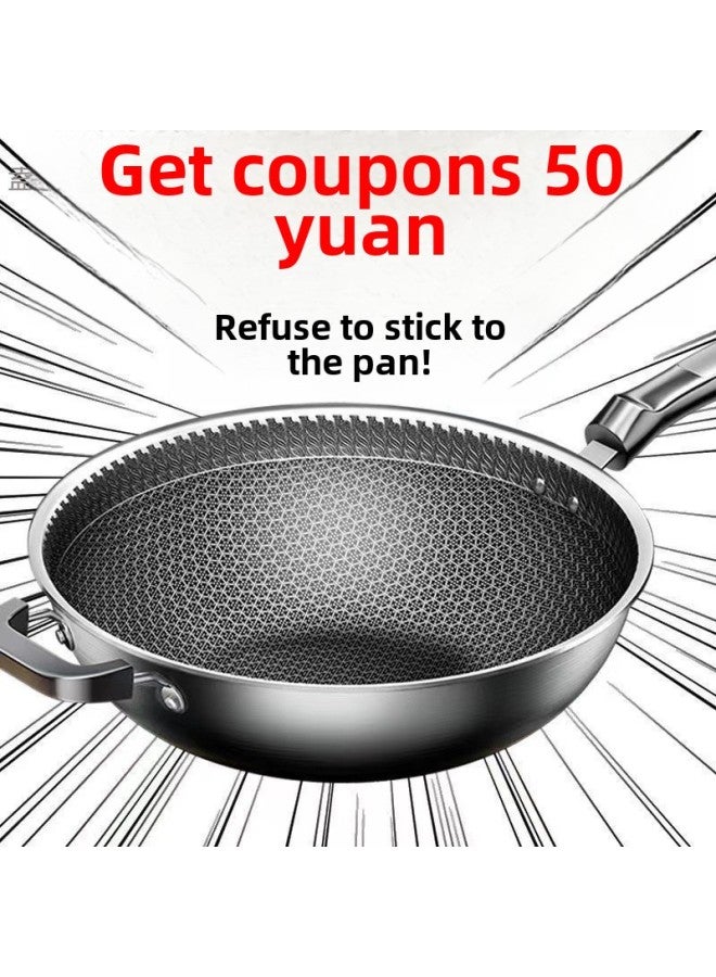 German Stainless Steel Wok Household Non-stick Pan Non-coated Oil Fume-free Wok Induction Cooker Gas Universal Cookware-Color:Extra Thick Steel-34cm Comprehensive Honeycomb [1-6 People] Without Cover-Capacity:[special Offer] End Soon: 00:03:58  - Image 3