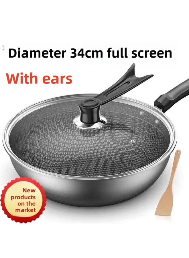 German Stainless Steel Wok Household Non-stick Pan Non-coated Oil Fume-free Wok Induction Cooker Gas Universal Cookware-Color:Extra Thick Steel-34cm Comprehensive Honeycomb [1-6 People] Without Cover-Capacity:[special Offer] End Soon: 00:03:58  - Image 5