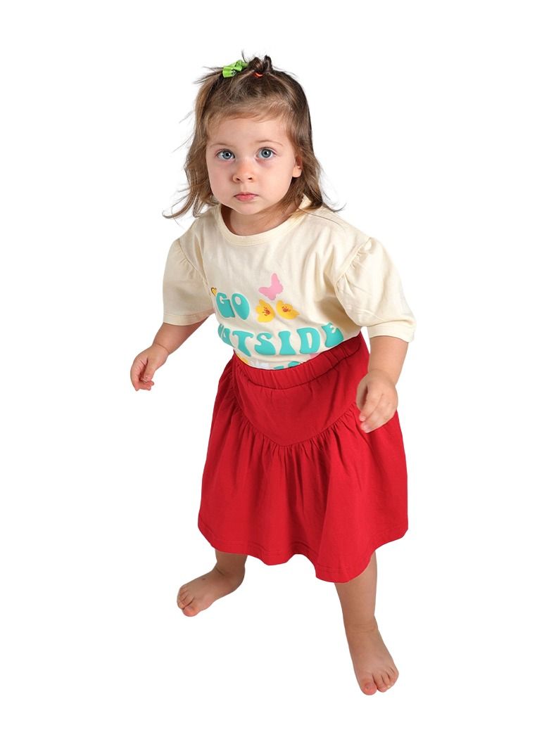 AIKO AIKO - Girls Short Sleeve Yellow T-Shirt with Red Skirt Set 3-4Years  - Image 4