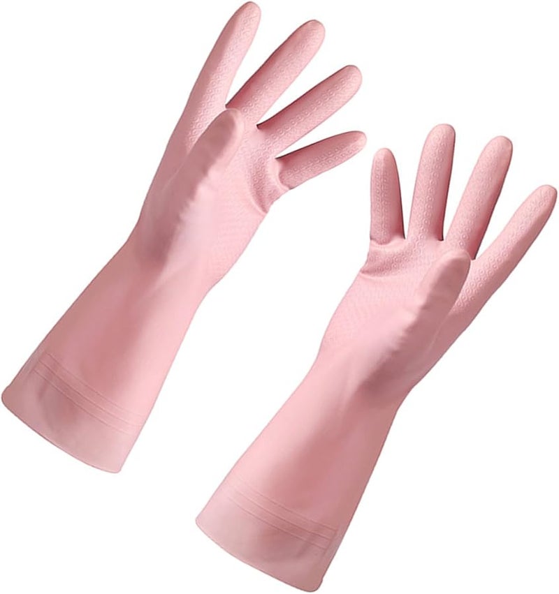 Pink Small Reusable Rubber Gloves For Dishwashing Household Cleaning - Image 1