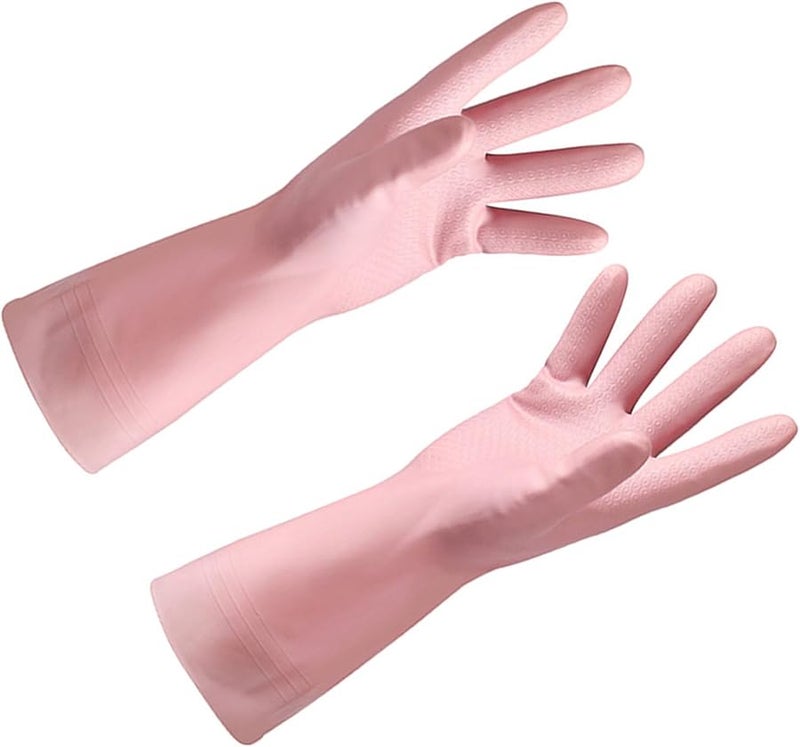 Pink Small Reusable Rubber Gloves For Dishwashing Household Cleaning - Image 3