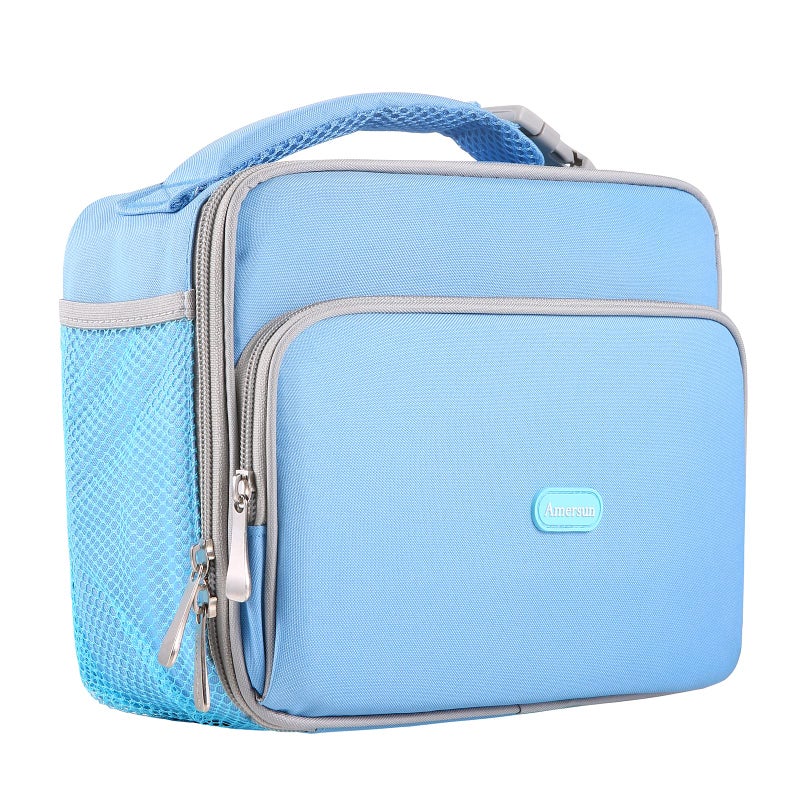Amersun Kids Lunch Box Insulated School Lunch Bag with Padded Liner Keep Food Warm Cold for Long TimeWaterresistant Thermal Travel Office Lunch Cooler for Girls Boy2 PocketBaby Blue