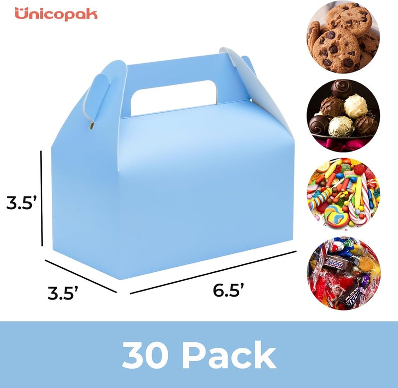 UnicoPak 30 Pack Baby Blue Gable Treat Boxes Party Favor Goodie Bag Boxes for Candy Treats Snacks Cookie Toys for Birthday Party Special Events, 6.5x3.5x3.5 Inches - Image 2