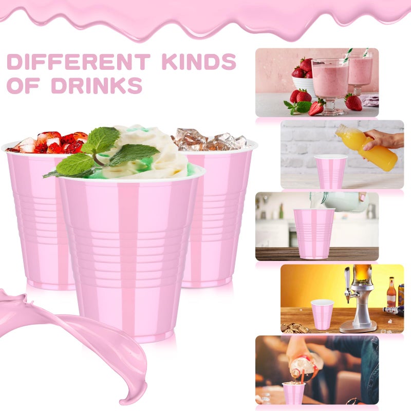 Dualshine 100 Pack Pink Plastic Cups 12 oz Disposable Cups for Party Heavy Duty Drinking Cups Shot Cups for Wedding Birthday Valentine's Day Beer Taste Serving Snack Sample Tastings Barbecues - Image 1