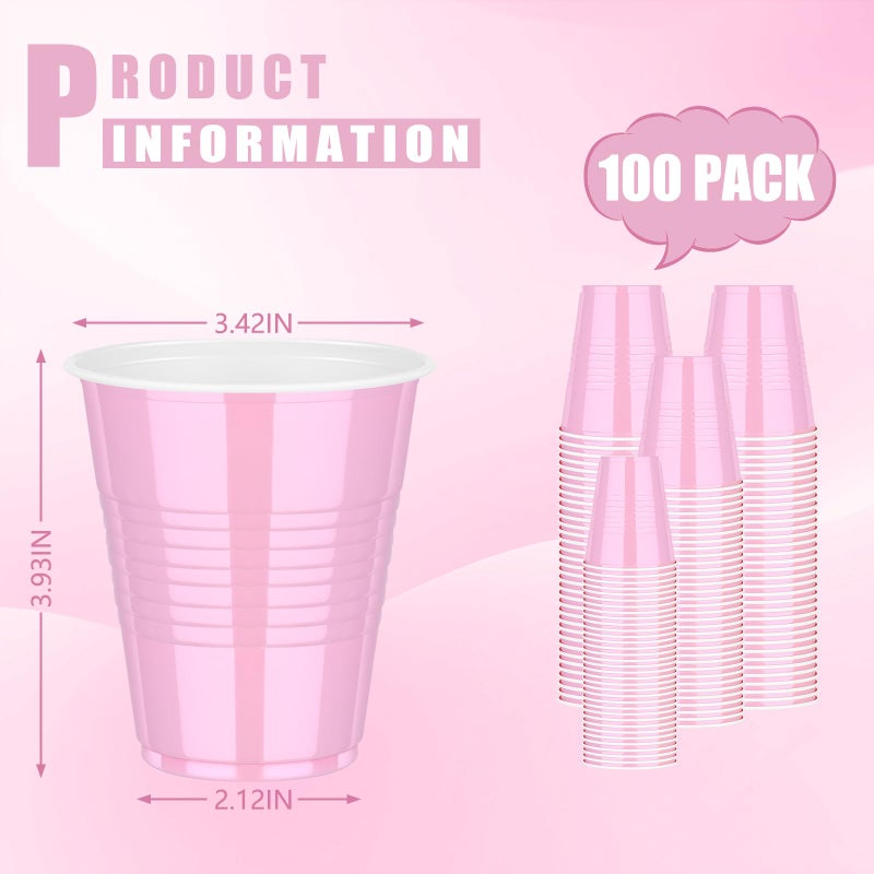 Dualshine 100 Pack Pink Plastic Cups 12 oz Disposable Cups for Party Heavy Duty Drinking Cups Shot Cups for Wedding Birthday Valentine's Day Beer Taste Serving Snack Sample Tastings Barbecues - Image 2