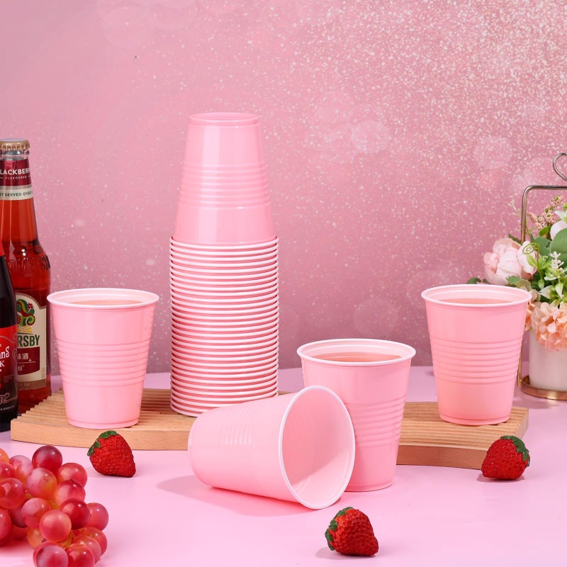 Dualshine 100 Pack Pink Plastic Cups 12 oz Disposable Cups for Party Heavy Duty Drinking Cups Shot Cups for Wedding Birthday Valentine's Day Beer Taste Serving Snack Sample Tastings Barbecues - Image 3