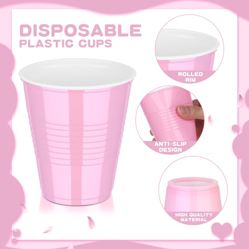Dualshine 100 Pack Pink Plastic Cups 12 oz Disposable Cups for Party Heavy Duty Drinking Cups Shot Cups for Wedding Birthday Valentine's Day Beer Taste Serving Snack Sample Tastings Barbecues - Image 4