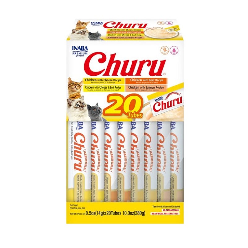 إينابا مكافآت اللعق "تشورو" الدجاج واللحم البقري بنكهات منوعة للقطط من إنابا، 14 جم، 20 قطعة
