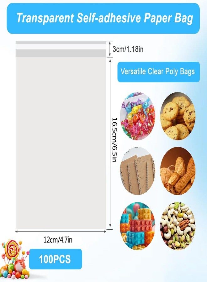XINGZI 100 Pack 4 3/4in. X 6 1/2in Clear Resealable Cello/Cellophane Treat Bags Self Sealing Bags Food Safe for Cookie Candle Soap Candy Bakery Gift - Image 2