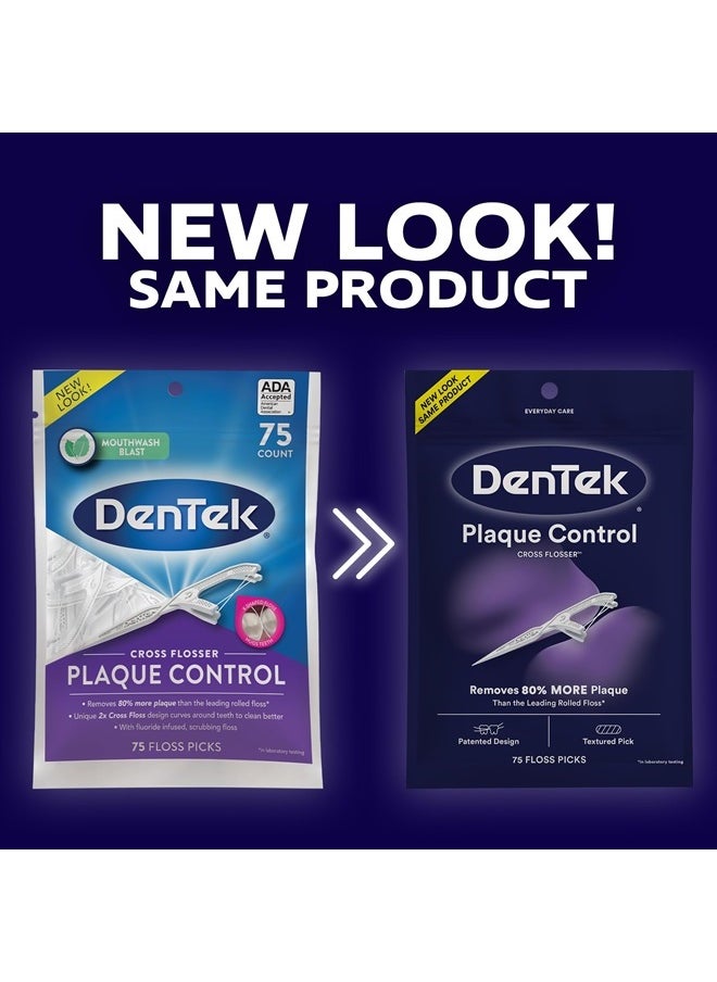 Dentek - خيط تنظيف الأسنان Cross Flosser للتحكم في البلاك، خيط تنظيف على شكل X، 75 قطعة - Image 1