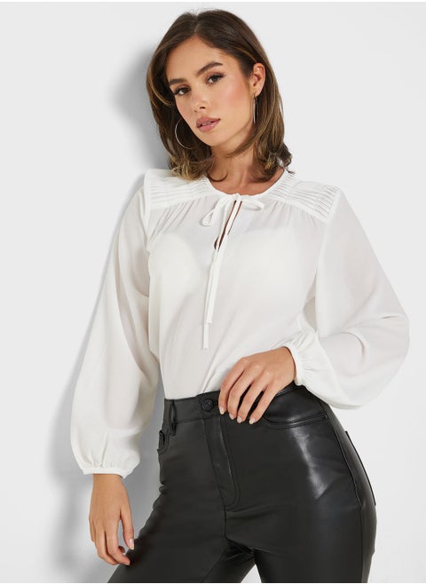 Balloon Sleeve Tie Detail Top