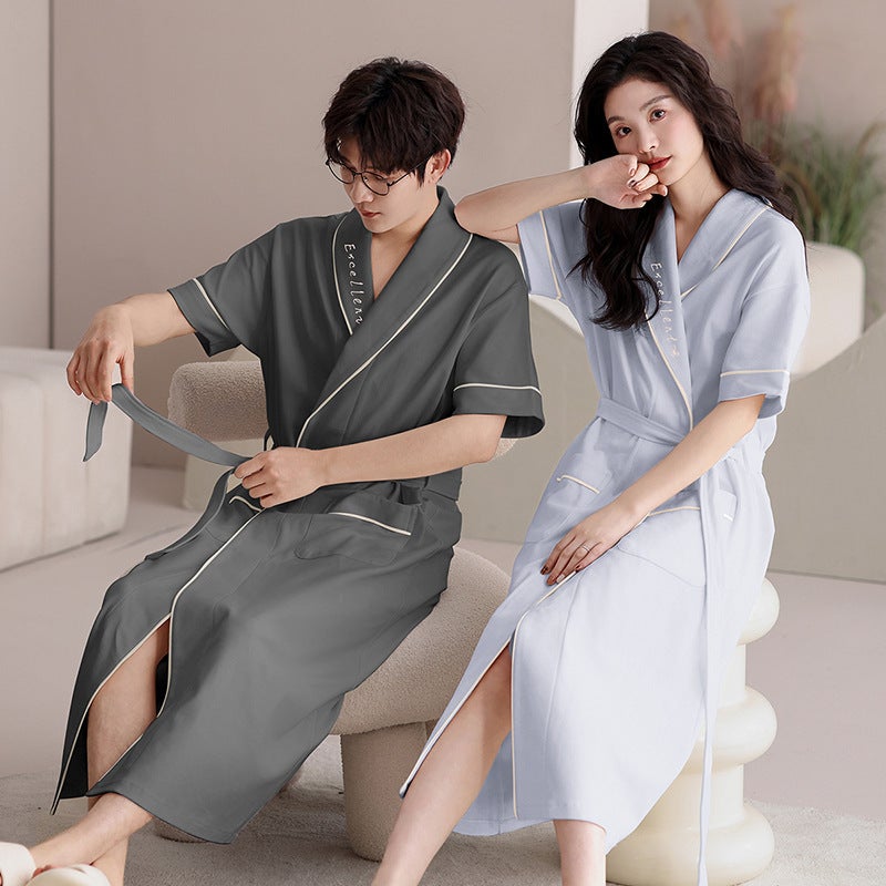 Summer Cotton Short-Sleeve Mid-Length Bathrobe