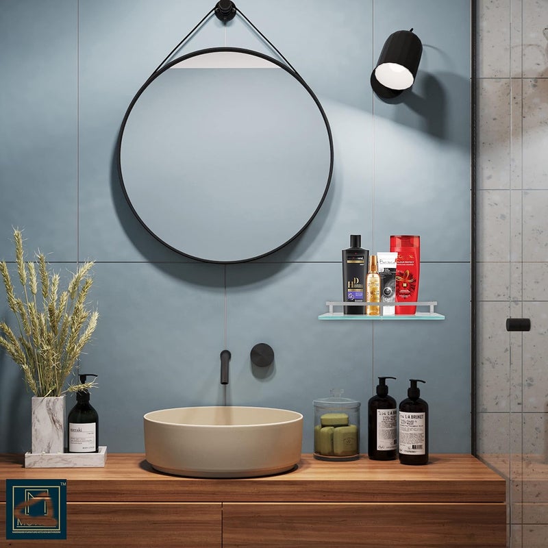 MOTIQO Wall Mount Frosted Glass Shelf for Bathroom Rack Kitchen Shelf Bathroom Accessories Rack Shelves Brass Chrome 12X6 Inches Set2 - Image 2