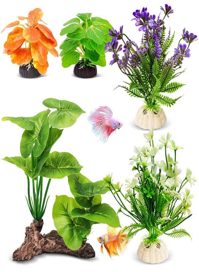 GOZILLA Fish Tank Plants, Reptile Artificial Plastic Plants, Reptile Plants for Terrarium, Aquarium Decorations Resin Pedestal Ornaments for Fish Tank Accessories Set.(5PCS/C-Set) - Image 1
