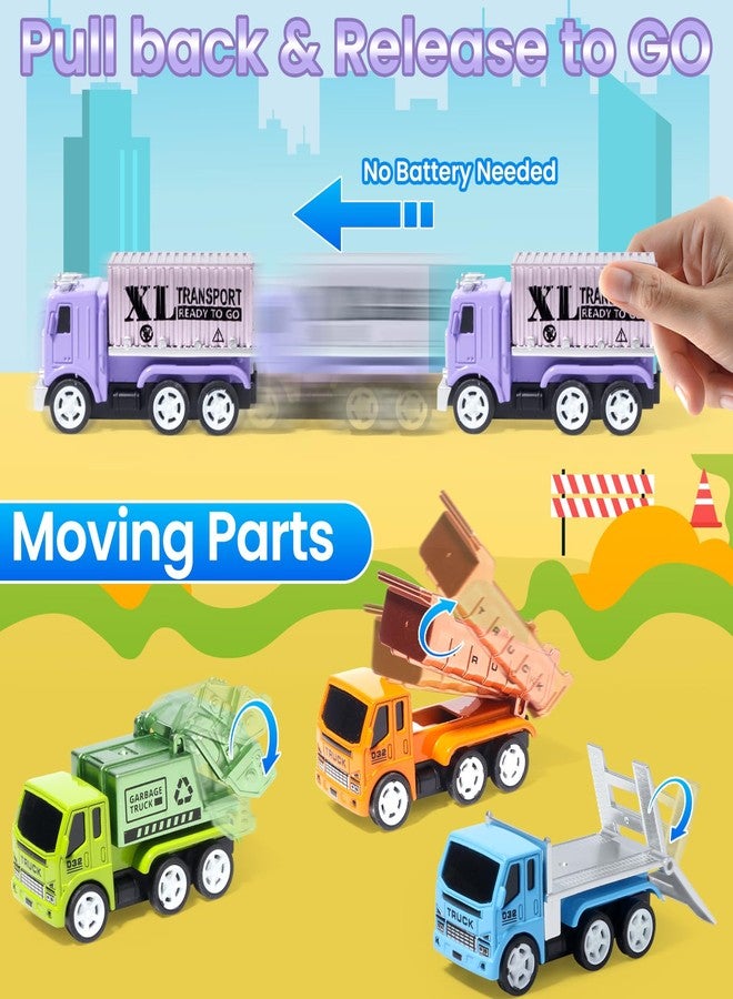 Oriate 6 PCS Diecast Metal Toy Trucks Vehicle Set, Cars Toys with Movable Parts, Mini Pull Back Toy Cars for Kids, Include Garbage Truck, Dump Truck, for Boys & Girls Age 3 4 5 6 + - Image 2