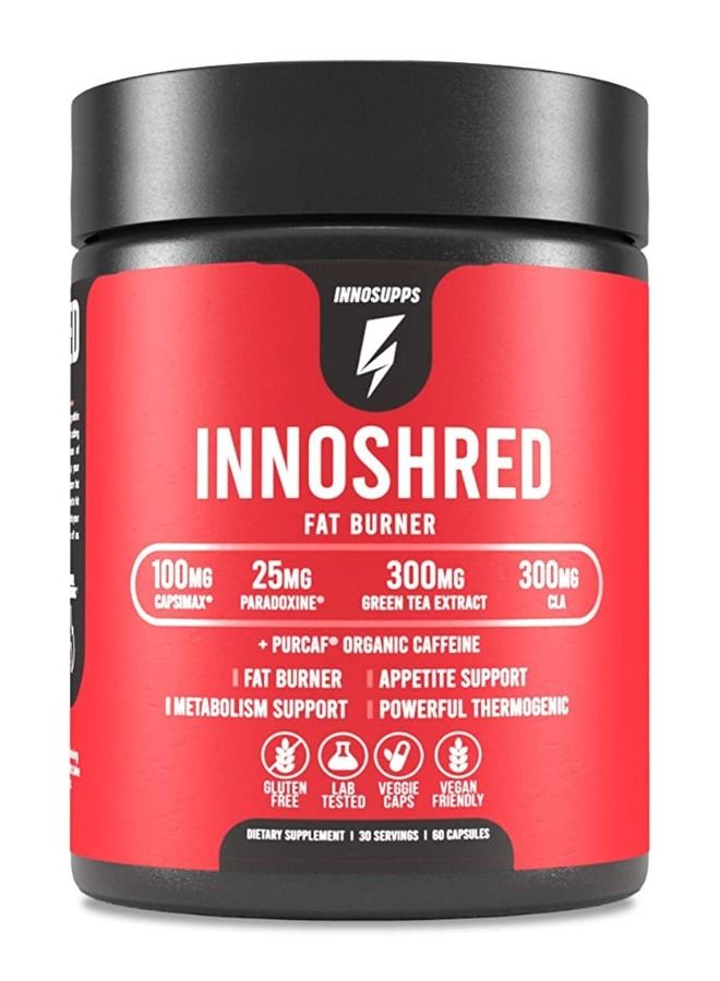 INNOSUPPS Inno Shred Day Time Fat Burner 100mg Capsimax Organic Caffeine, Green Tea Extract Appetite Suppressant & Weight Loss Support 60 Veggie Capsules - Image 1