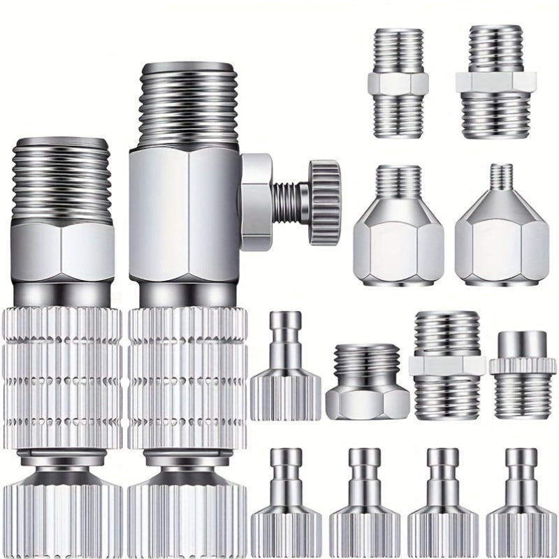Spedertool 16 Pcs Airbrush Adapter Set, 1/8 and 1/4 Inch Male/Female Connectors, Quick Disconnect - Image 1