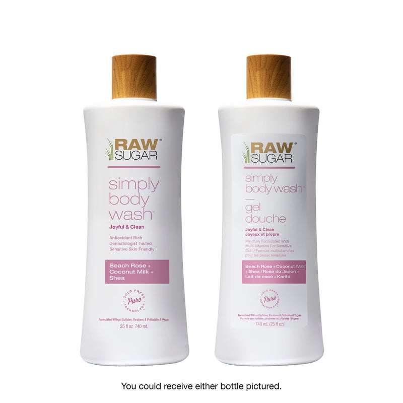RAW SUGAR Simply Body Wash, Beach Rose + Coconut Milk + Shea (25 Fl Oz, Pack of 3) Sensitive Skin Bath Soap, Formulated without Sulfates & Parabensâ€¦ - Image 2
