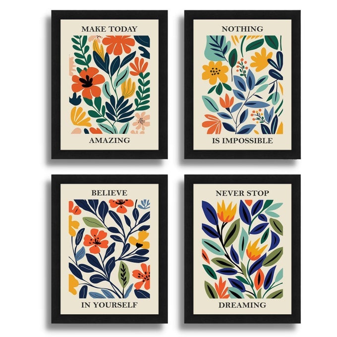 SET OF 4 INSPIRATIONAL QUOTES WALL FRAMED POSTERS MOTIVATIONAL FRAMES FOR KITCHEN LIVING ROOM BEDROOM OR STUDY ROOM WALL DECORATION BLACK FRAMES 13 X 10 INCHES