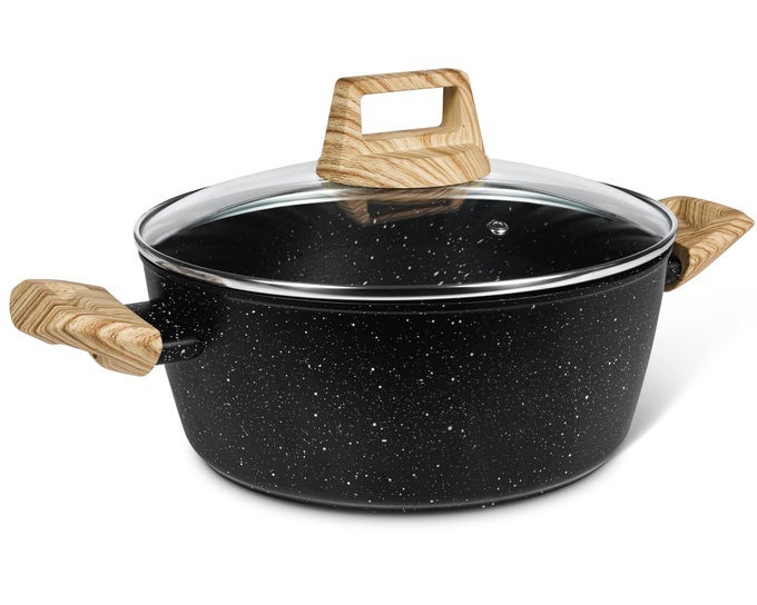 43 QUART NONSTICK SOUP POT WITH LID NONTOXIC GRANITE COATING INDUCTION COMPATIBLE NON STICK POT FOR COOKING WITH STAYCOOL HANDLES BLACK