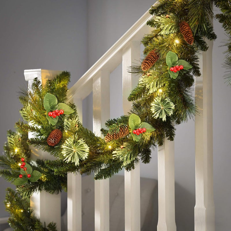 SHareconn 9FT Prelit Artificial Christmas Garland with Color Changing Lights and Timer by Batteries Operated for Mantle Table Stairs Fireplace Xmas Decoration Holiday Indoor Outdoor 9 FT Green