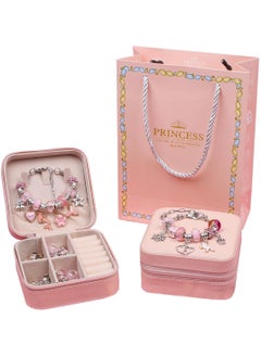 Meishida Girls Bracelet Making Kit, 66pcs DIY Beaded Jewelry Making Kit, Easy to Craft Necklace Personalized Birthday Gifts With Portable Bracelet Organizer Box for Age 4-12 Girls - Pink  - Image 5