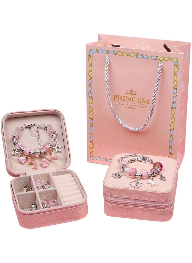 Meishida Girls Bracelet Making Kit, 66pcs DIY Beaded Jewelry Making Kit, Easy to Craft Necklace Personalized Birthday Gifts With Portable Bracelet Organizer Box for Age 4-12 Girls - Pink  - Image 5