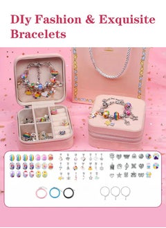 Meishida Girls Bracelet Making Kit, 66pcs DIY Beaded Jewelry Making Kit, Easy to Craft Necklace Personalized Birthday Gifts With Portable Bracelet Organizer Box for Age 4-12 Girls - Pink  - Image 4