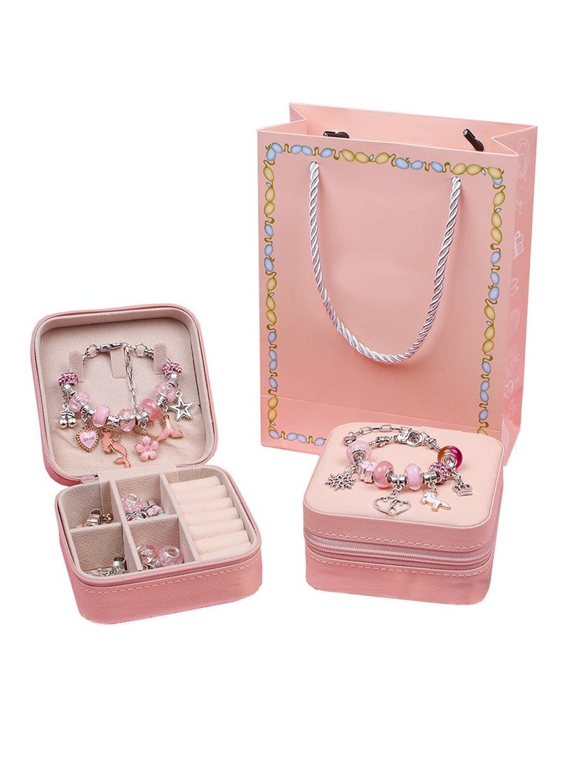 ميشيدا مجموعة صنع أساور للبنات، 66 قطعة مجموعة صنع مجوهرات خرزية DIY، سهلة الصنع قلادة هدايا عيد ميلاد مخصصة مع صندوق محمول لتنظيم الأساور للبنات بعمر 4-12 سنة - وردي - Image 1