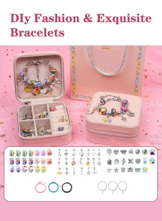 Girls Bracelet Making Kit, 66pcs DIY Beaded Jewelry Making Kit, Easy to Craft Necklace Personalized Birthday Gifts With Portable Bracelet Organizer Box for Age 4-12 Girls - Pink - view 4