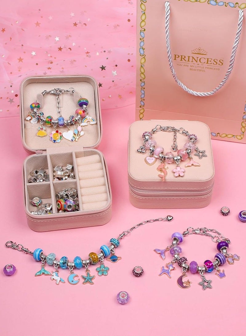 ميشيدا مجموعة صنع أساور للبنات، 66 قطعة مجموعة صنع مجوهرات خرزية DIY، سهلة الصنع قلادة هدايا عيد ميلاد مخصصة مع صندوق محمول لتنظيم الأساور للبنات بعمر 4-12 سنة - وردي - Image 3