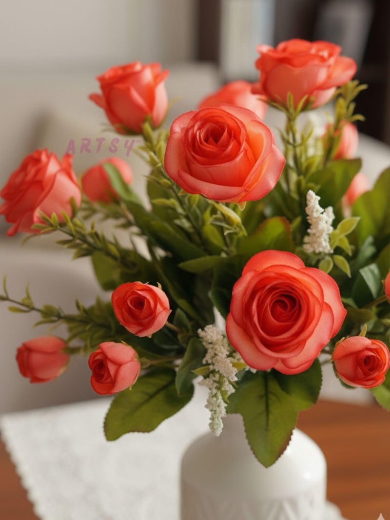ARTSY® Artificial Flowers for Home Decoration Red Rose Bunch Small Size Bunch, Without Vase, Combo Pack of 2 Pieces - Image 3