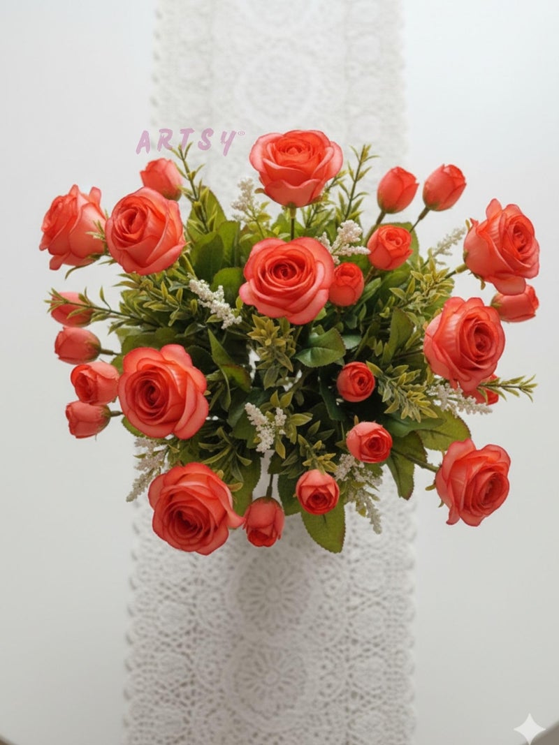 ARTSY® Artificial Flowers for Home Decoration Red Rose Bunch Small Size Bunch, Without Vase, Combo Pack of 2 Pieces - Image 2