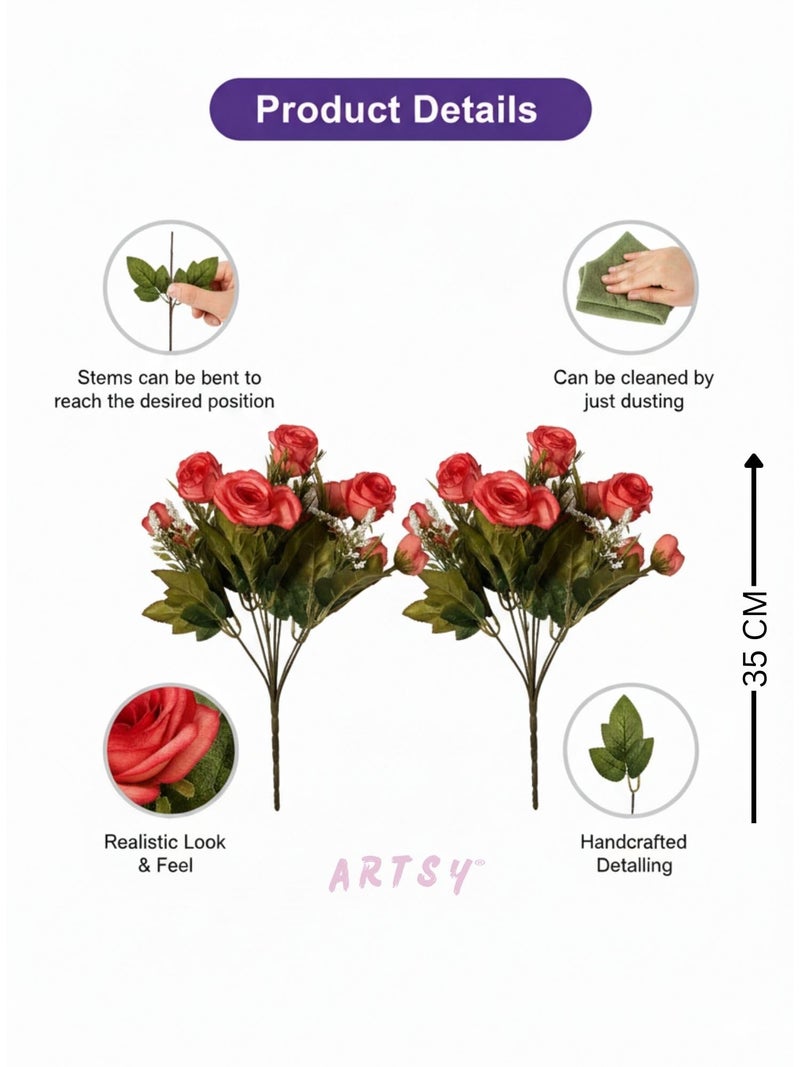 ARTSY® Artificial Flowers for Home Decoration Red Rose Bunch Small Size Bunch, Without Vase, Combo Pack of 2 Pieces - Image 5