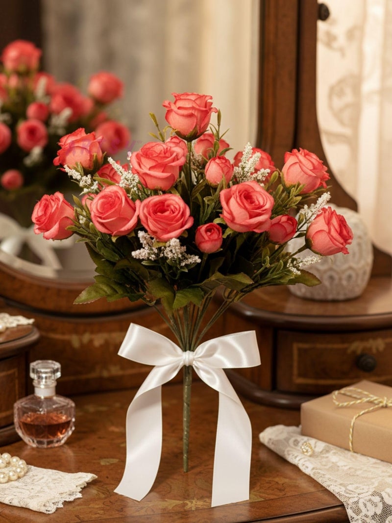 ARTSY® Artificial Flowers for Home Decoration Red Rose Bunch Small Size Bunch, Without Vase, Combo Pack of 2 Pieces - Image 4