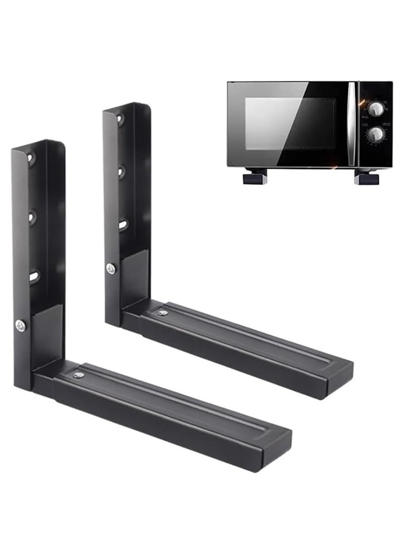 Rubik - Microwave Oven Brackets Shelf, Wall Mount Folding Adjustable Depth Hanging Space Saving Oven Stand Shelf Brackets for Kitchen Storage & Organisation (Black) - Image 1
