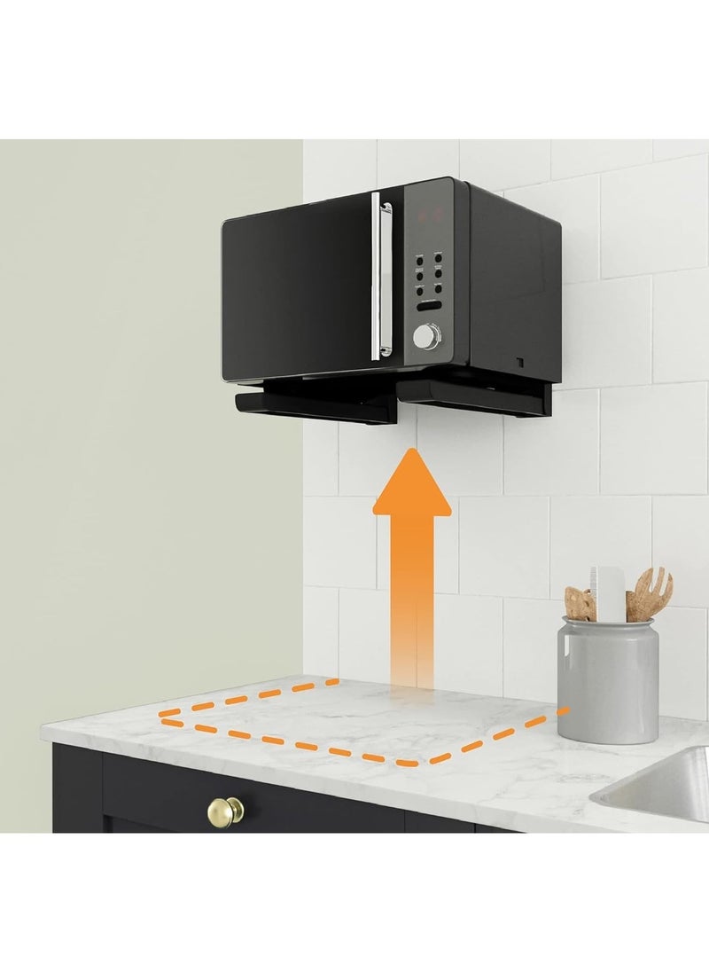 Rubik - Microwave Oven Brackets Shelf, Wall Mount Folding Adjustable Depth Hanging Space Saving Oven Stand Shelf Brackets for Kitchen Storage & Organisation (Black) - Image 1