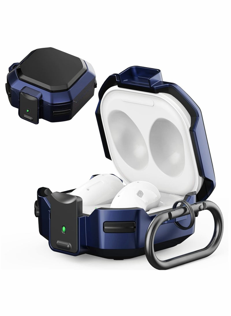 SOLARAE Armor Case Cover for Samsung Galaxy Buds Pro, Galaxy Buds Live, Galaxy Buds 2 Case Cover with Security Lock, Hard Rugged PC Shockproof Case Cover with Keychain Straps blue - Image 1