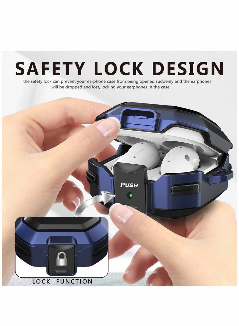 SOLARAE Armor Case Cover for Samsung Galaxy Buds Pro, Galaxy Buds Live, Galaxy Buds 2 Case Cover with Security Lock, Hard Rugged PC Shockproof Case Cover with Keychain Straps blue - Image 3