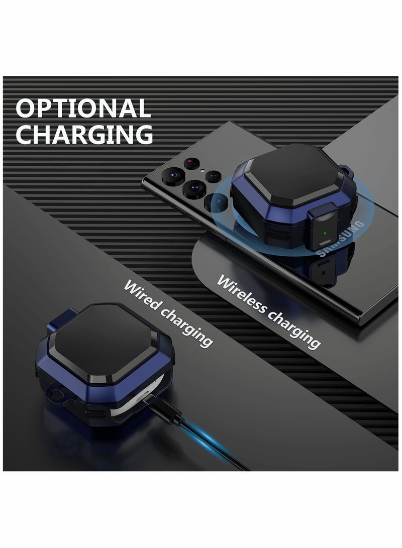 SOLARAE Armor Case Cover for Samsung Galaxy Buds Pro, Galaxy Buds Live, Galaxy Buds 2 Case Cover with Security Lock, Hard Rugged PC Shockproof Case Cover with Keychain Straps blue - Image 4