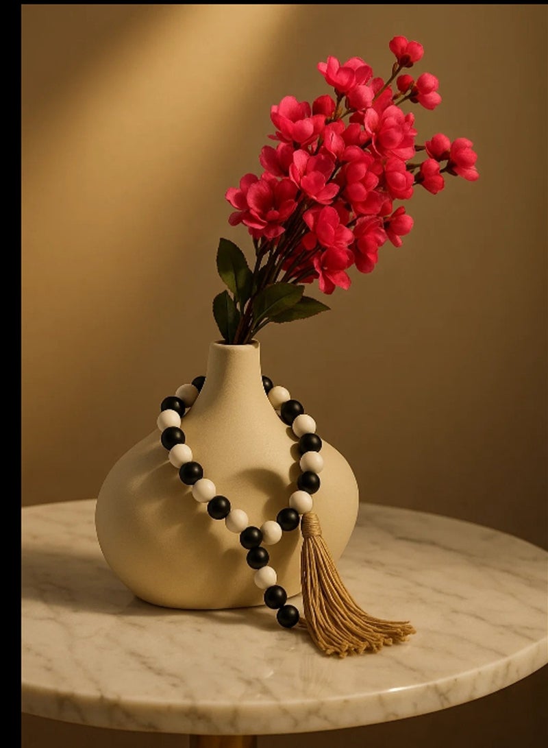 LINGWEI Ceramic Vase with Flowers and Wooden Weads- White Ceramic Hollow Donut Vase Decor | Table Centerpiece, Olive Plant, Wedding, Living Room, Bookshelf, Office - Image 3