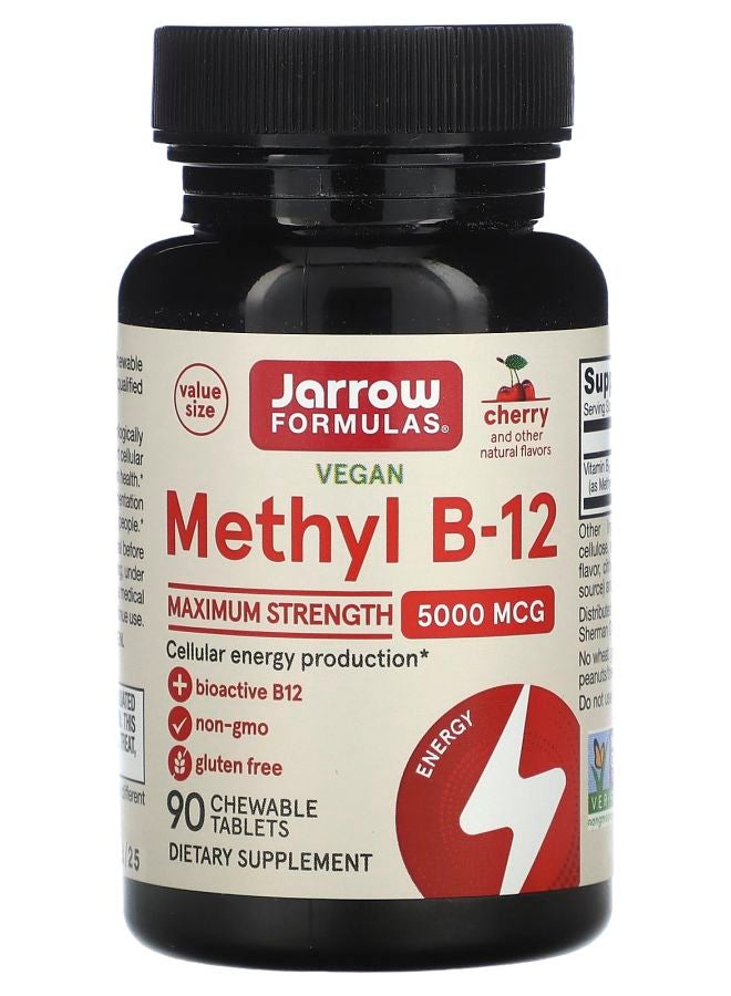 jarrow formulas Vegan Methyl B-12 Maximum Strength Cherry 5000 mcg 90 Chewable Tablets