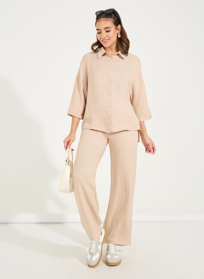 Styli Solid Relaxed Fit Shirt with Turn-Up Sleeves  - Image 2