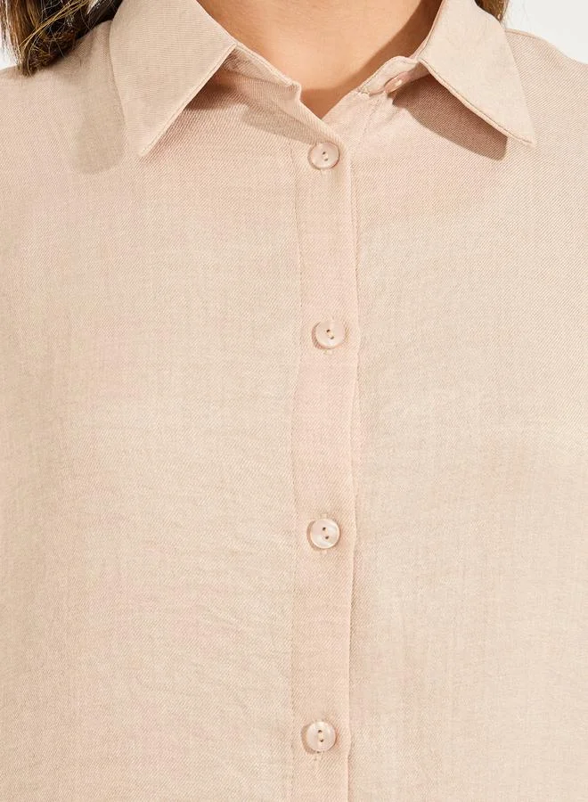 Styli Solid Relaxed Fit Shirt with Turn-Up Sleeves