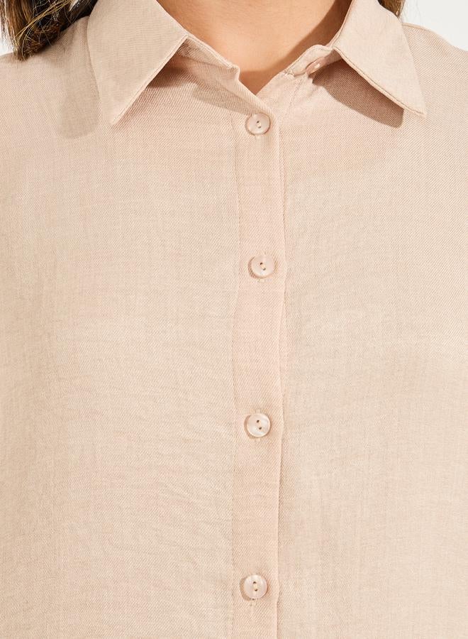 Styli Solid Relaxed Fit Shirt with Turn-Up Sleeves  - Image 3