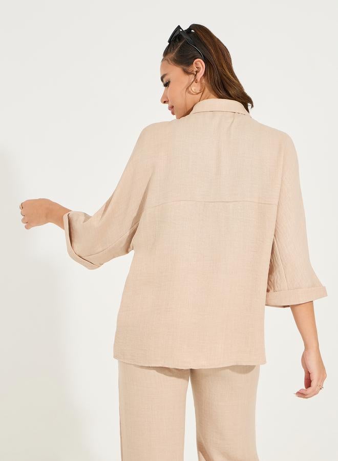 Styli Solid Relaxed Fit Shirt with Turn-Up Sleeves  - Image 4